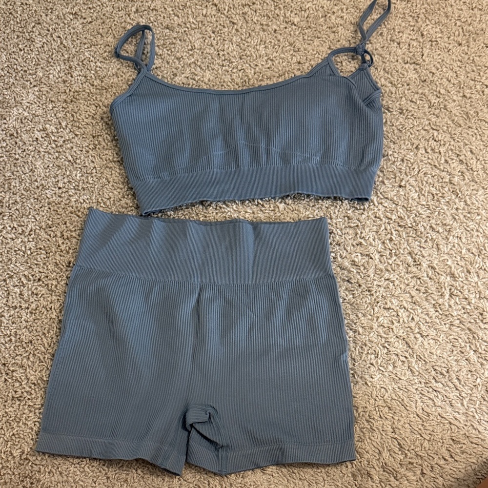 Amazon Blue Ribbed Two-Piece Set